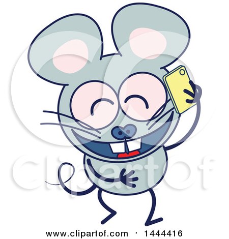 Clipart of a Cartoon Chatty Mouse Mascot Character Talking on a Cell Phone - Royalty Free Vector Illustration by Zooco