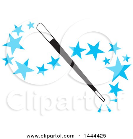 Clipart of a Magic Wand with a Swish of Blue Stars - Royalty Free Vector Illustration by Johnny Sajem