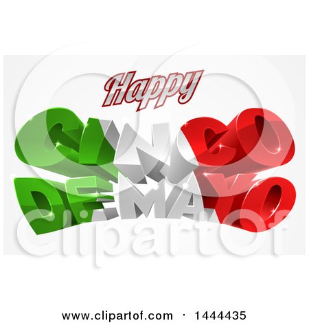 Clipart of a 3d Mexican Flag Colored Happy Cinco De Mayo Design - Royalty Free Vector Illustration by AtStockIllustration