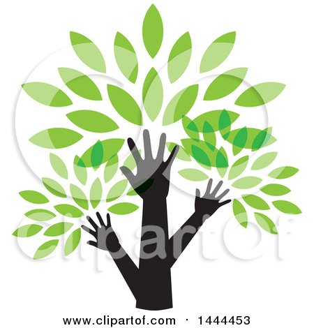 Clipart of a Tree with Green Leaves and Hand Trunks - Royalty Free Vector Illustration by ColorMagic