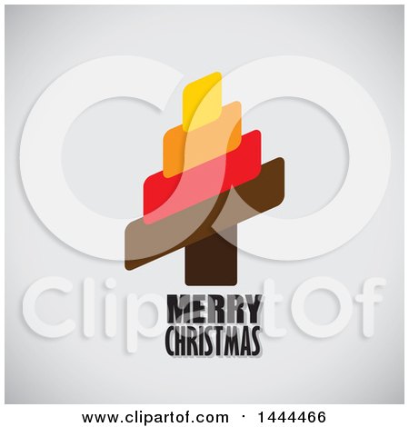 Clipart of a Merry Christmas Greeting with an Abstrac Tree on Gray - Royalty Free Vector Illustration by ColorMagic
