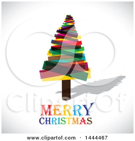 Clipart of a Colorful Abstract Tree and Merry Christmas Text on a Shaded Background - Royalty Free Vector Illustration by ColorMagic