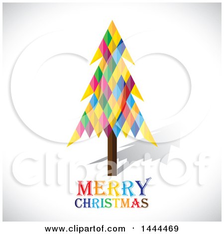 Clipart of a Colorful Abstract Tree and Merry Christmas Text on a Shaded Background - Royalty Free Vector Illustration by ColorMagic