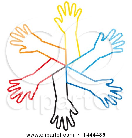 Clipart of a Circle of Colorful Outlined Arms - Royalty Free Vector Illustration by ColorMagic