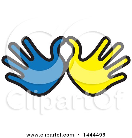 Clipart of Blue and Yellow Hands - Royalty Free Vector Illustration by ColorMagic