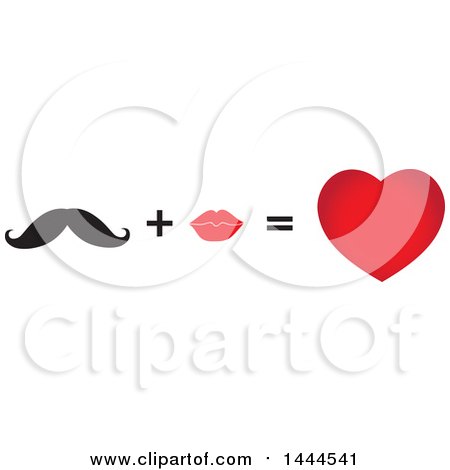 Clipart of a Mustache Plus Lips Equals Love Heart - Royalty Free Vector Illustration by ColorMagic