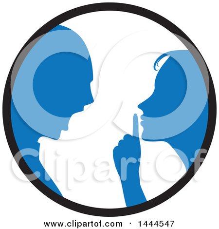 Clipart of a Blue Silhouetted Woman Shushing and Arguing with a Man Inside a Circle - Royalty Free Vector Illustration by ColorMagic