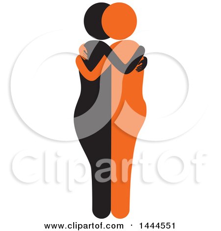 Clipart of a Black and Orange Female Couple or Friends Embracing - Royalty Free Vector Illustration by ColorMagic