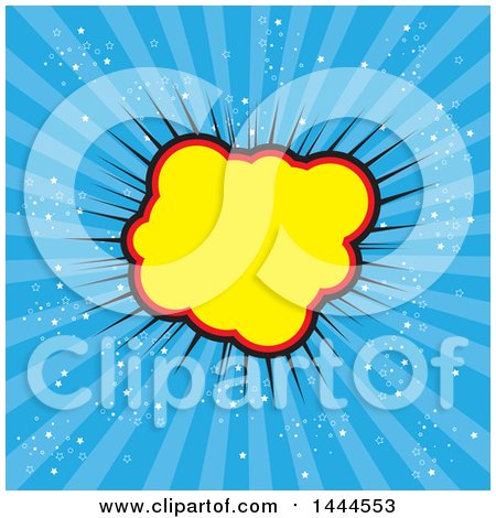 Clipart of a Comic Styled Explosion Balloon over Blue Rays - Royalty Free Vector Illustration by ColorMagic