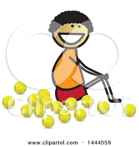 Clipart of a Stick Boy Sitting with Tennis Balls - Royalty Free Vector Illustration by ColorMagic