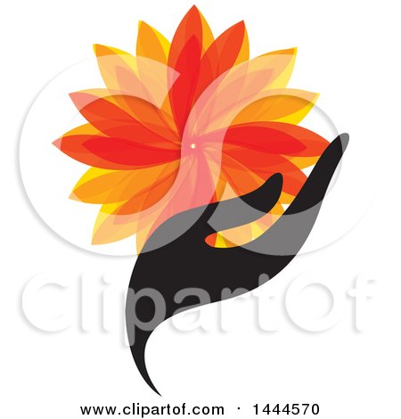 Clipart of a Hand Holding an Orange Flower or Leaves - Royalty Free Vector Illustration by ColorMagic