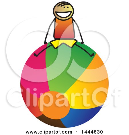 Clipart of a Stick Boy Sitting on a Giant Ball - Royalty Free Vector Illustration by ColorMagic