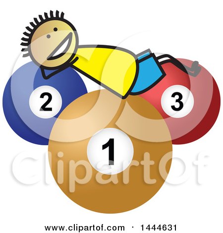 Clipart of a Stick Boy Laying on Giant Billiards Balls - Royalty Free Vector Illustration by ColorMagic