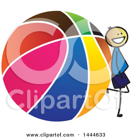 Clipart of a Stick Boy Sitting Leaning Against a Giant Basketball - Royalty Free Vector Illustration by ColorMagic