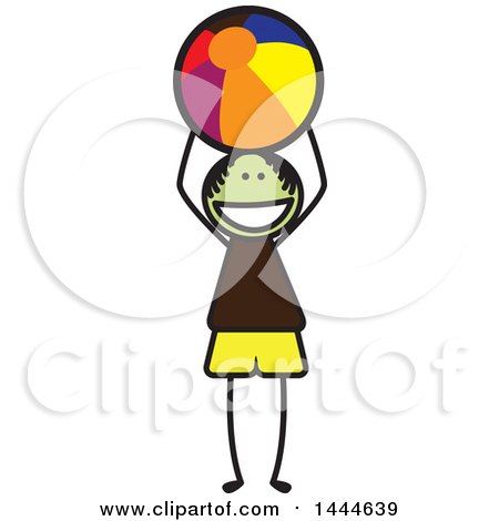 Clipart of a Stick Boy Throwing a Beach Ball - Royalty Free Vector Illustration by ColorMagic