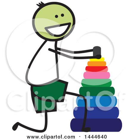 Clipart of a Stick Boy Stacking Rings - Royalty Free Vector Illustration by ColorMagic