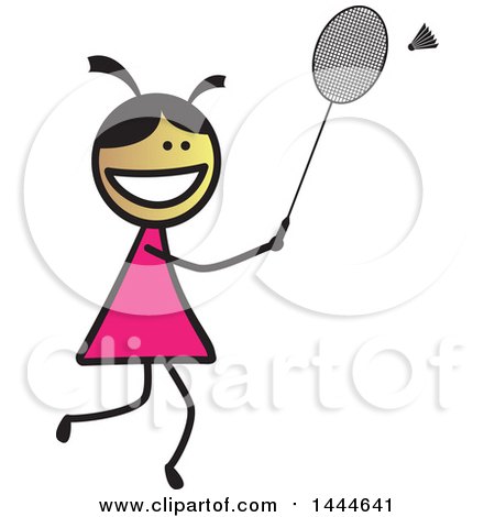 Clipart of a Stick Girl Playing Badminton - Royalty Free Vector Illustration by ColorMagic