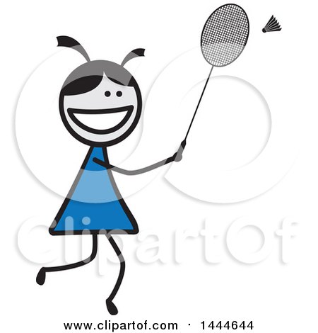 Clipart of a Stick Girl Playing Badminton - Royalty Free Vector Illustration by ColorMagic