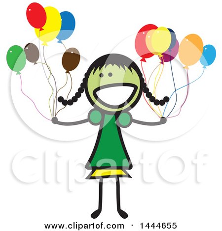 Clipart of a Stick Girl with Balloons - Royalty Free Vector Illustration by ColorMagic