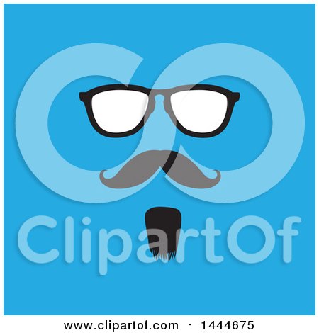 Clipart of a Face with a Mustache, Goatee and Glasses on Blue - Royalty Free Vector Illustration by ColorMagic
