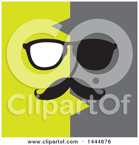 Clipart of a Face with a Mustache, Mole and Glasses on Green and Gray - Royalty Free Vector Illustration by ColorMagic