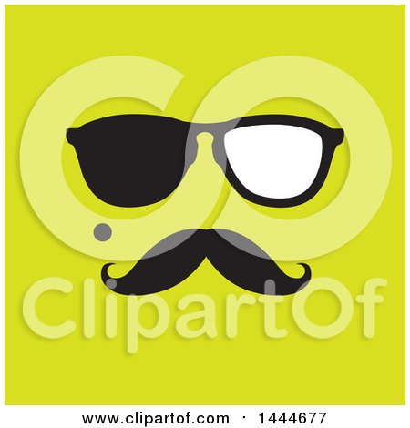 Clipart of a Face with a Mustache, Mole and Glasses on Green - Royalty Free Vector Illustration by ColorMagic