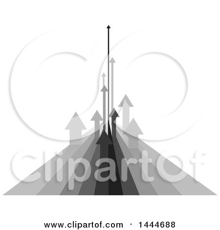 Clipart of Rows of Grayscale Arrows Turning Upwards - Royalty Free Vector Illustration by ColorMagic