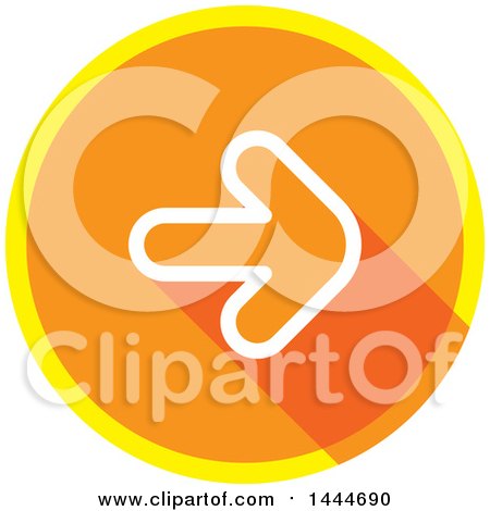 Clipart of a Flat Sytled Round White Orange and Yellow Forward Arrow Icon Button - Royalty Free Vector Illustration by ColorMagic