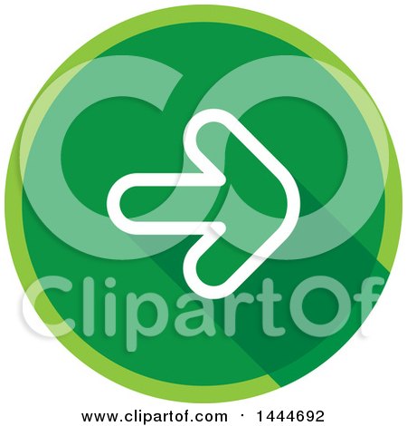 Clipart of a Flat Sytled Round White and Green Forward Arrow Icon Button - Royalty Free Vector Illustration by ColorMagic