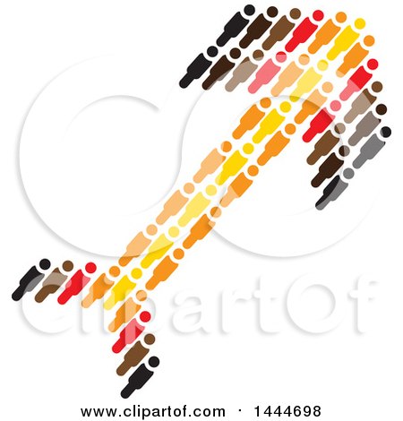 Clipart of a Arrow Formed of Black Brown Red Orange and Yellow People - Royalty Free Vector Illustration by ColorMagic