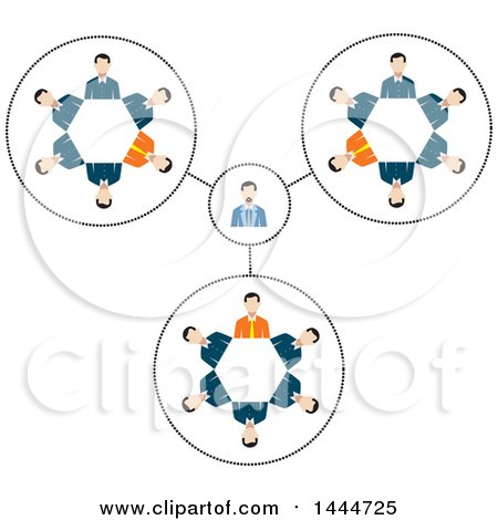 Clipart of Gears Made of White Business Men and a Boss - Royalty Free Vector Illustration by ColorMagic
