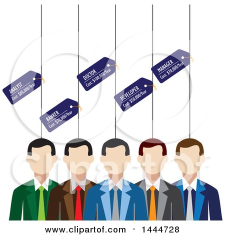 Clipart of a Line of White Business Men with Career Tags - Royalty Free Vector Illustration by ColorMagic