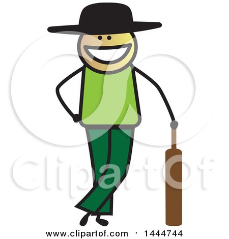 Clipart of a Happy Stick Man Leaning on a Cricket Bat - Royalty Free Vector Illustration by ColorMagic