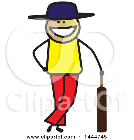Clipart of a Happy Stick Man Leaning on a Cricket Bat - Royalty Free Vector Illustration by ColorMagic