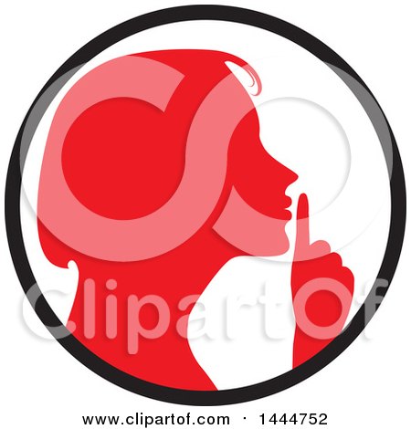 Clipart of a Red Silhouetted Woman Shushing Inside a Circle - Royalty Free Vector Illustration by ColorMagic
