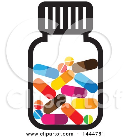 Clipart of a Bottle Full of Colorful Pills - Royalty Free Vector Illustration by ColorMagic