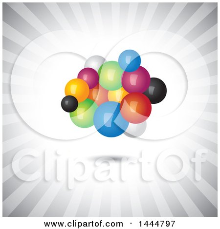 Clipart of a Cluster of Colorful Bubbles over Gray Rays - Royalty Free Vector Illustration by ColorMagic