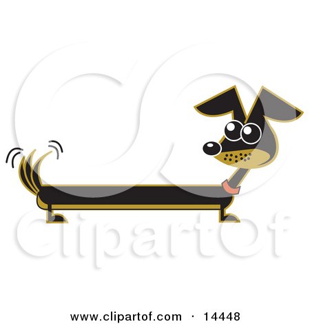 Long Brown and Black Wiener Dog Wagging His Tail Clipart Illustration by Andy Nortnik