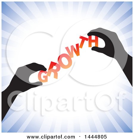 Clipart of a Pair of Silhouetted Hands Assembling GROWTH, over Blue Rays - Royalty Free Vector Illustration by ColorMagic