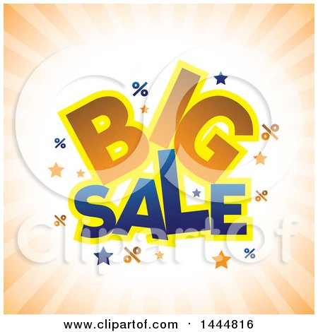 Clipart of a Big Sale Design on Orange Rays - Royalty Free Vector Illustration by ColorMagic