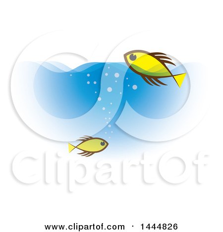 Clipart of Yellow Fish Swimming in Blue Water - Royalty Free Vector Illustration by ColorMagic