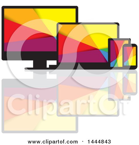 Clipart of Colorful Television, Laptop, Tablet and Cell Phone Screens and a Reflection - Royalty Free Vector Illustration by ColorMagic