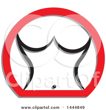 Clipart of a Nude Woman's Torso in a Red Partial Circle - Royalty Free Vector Illustration by ColorMagic