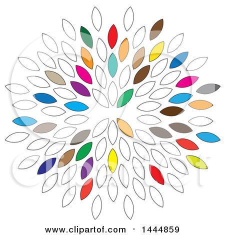 Clipart of a Design of Outline and Colorful Leaves - Royalty Free Vector Illustration by ColorMagic
