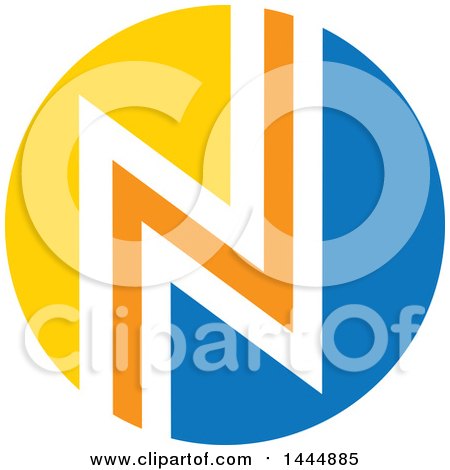Clipart of a Round Yellow, White, Orange and Blue Letter N or Zig Zag Design - Royalty Free Vector Illustration by ColorMagic