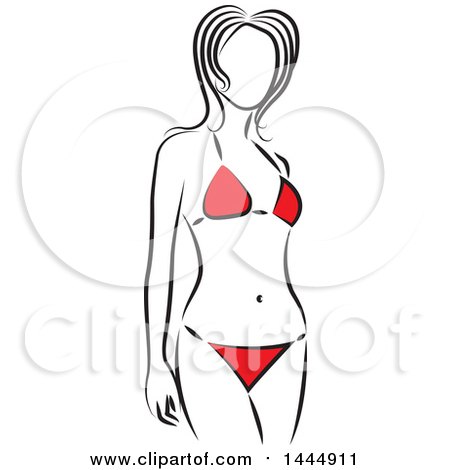 Clipart of a Sketched Woman Wearing a Red Bikini - Royalty Free Vector Illustration by ColorMagic