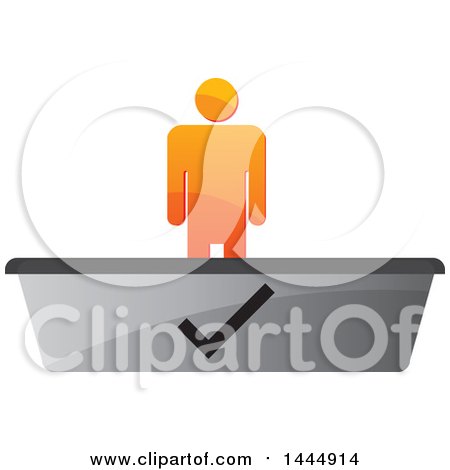 Clipart of a 3d Orange Man on a Check Mark Podium - Royalty Free Vector Illustration by ColorMagic