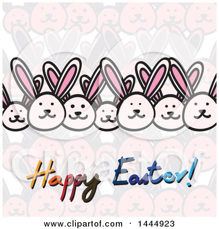 Clipart of a Happy Easter Greeting with Bunny Rabbit Faces - Royalty Free Vector Illustration by ColorMagic