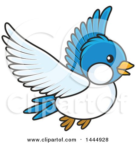 Clipart of a Cartoon Flying Bluebird - Royalty Free Vector Illustration by Alex Bannykh