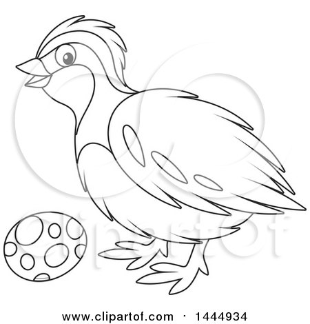 Clipart of a Cartoon Black and White Lineart Bird and Egg - Royalty Free Vector Illustration by Alex Bannykh